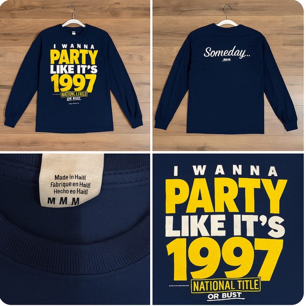 Vintage Style University of Michigan Long Sleeve Tee Shirt (Size M)